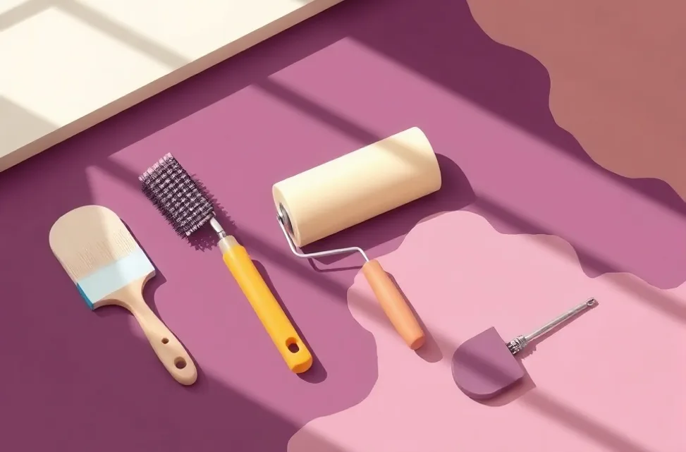 Outils de peinture disposés dans l'ordre des étapes du chantier