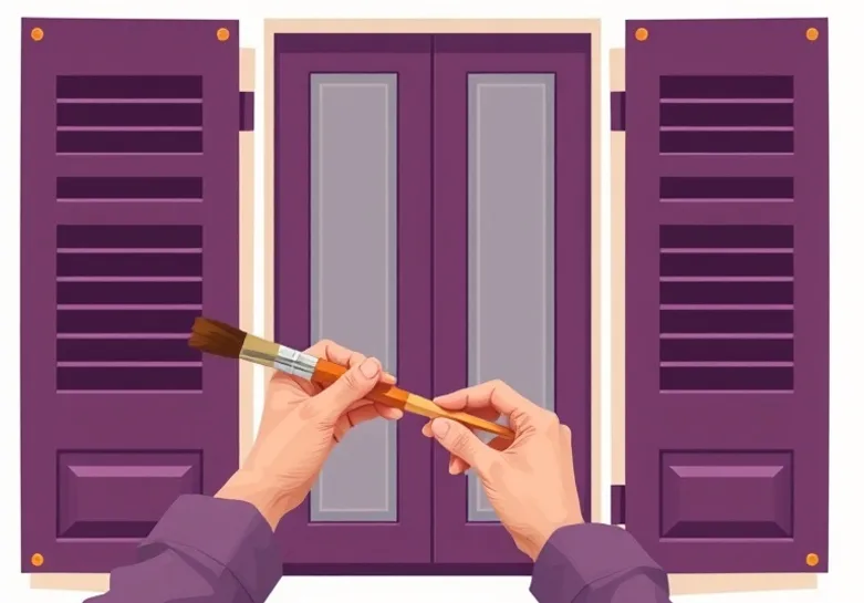 Mise en peinture au pinceau de volets et d'encadrements en bois